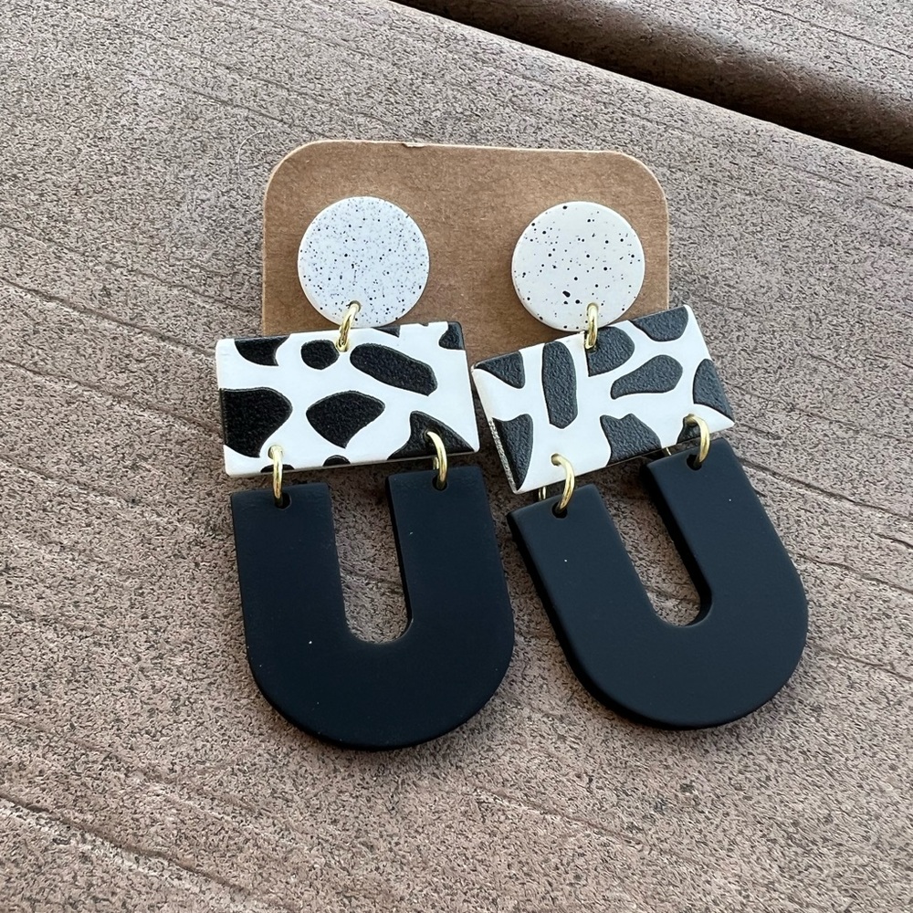 Cow Print U shaped Dangle Earrings